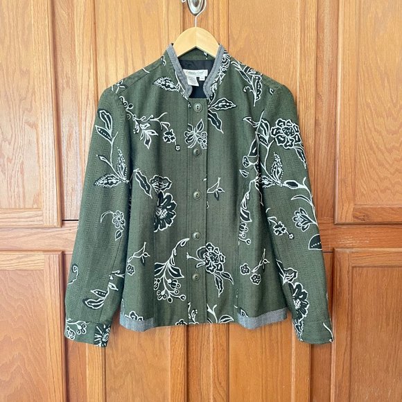 Coldwater Creek Jacket Blazer Womens PM Mandarin Collar Floral Lined Long Sleeve - Picture 2 of 11